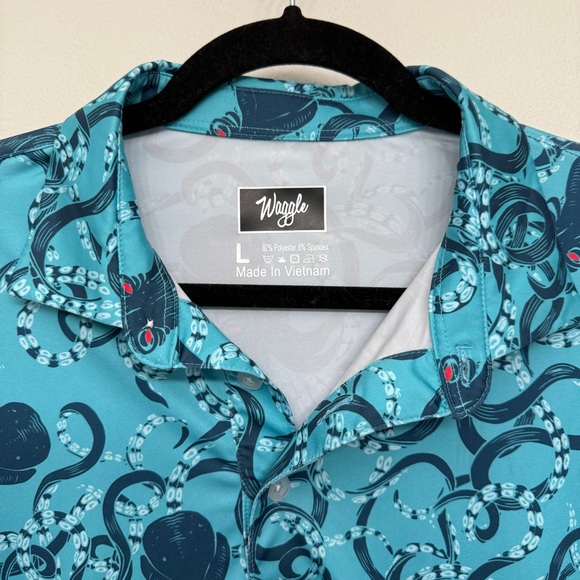 Waggle Blue Octopus Print Men's golf shirt - Picture 4 of 5